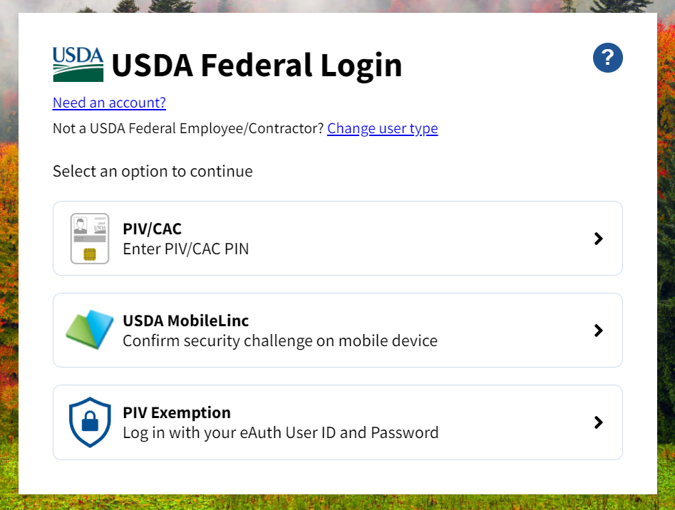 USDA Federal Login screen